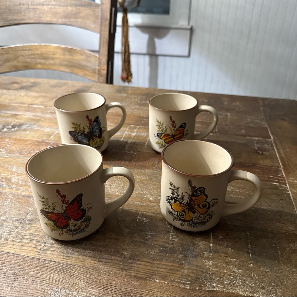 Vintage Stoneware Butterfly mugs made in Japan- 4